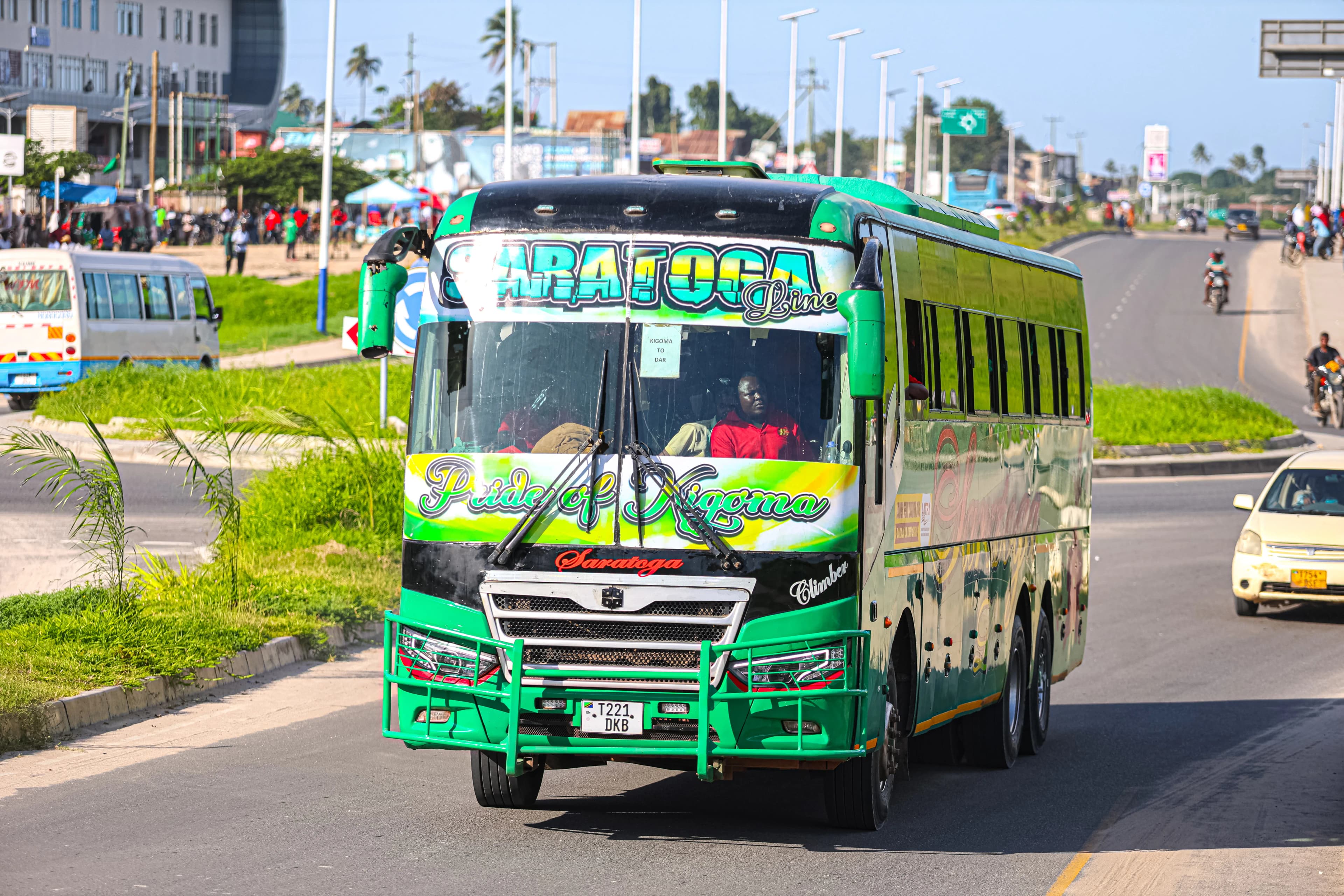 Saratoga blue bus on road